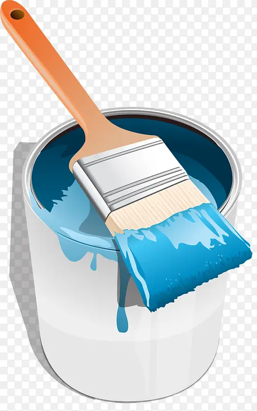 蓝色刷子浓稠油漆桶