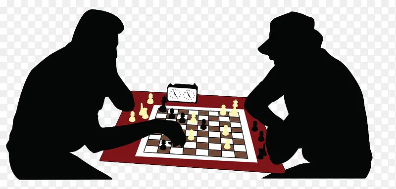 手绘下棋剪影