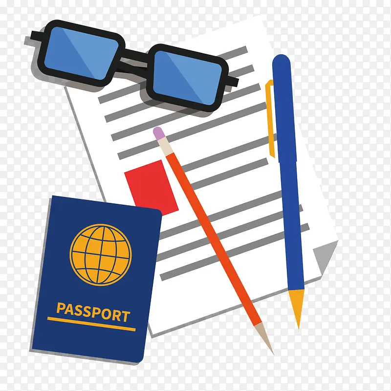 出国护照和眼镜简图