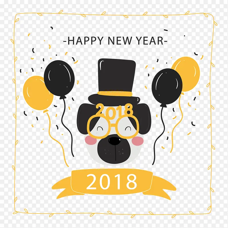 2018年可爱狗头和气球贺卡矢量图