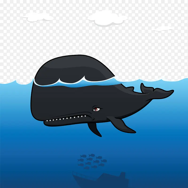 手绘海面大鲸鱼