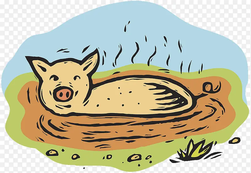 卡通插图污泥中臭臭的小猪