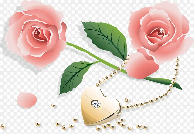 粉色玫瑰爱心钻石项链