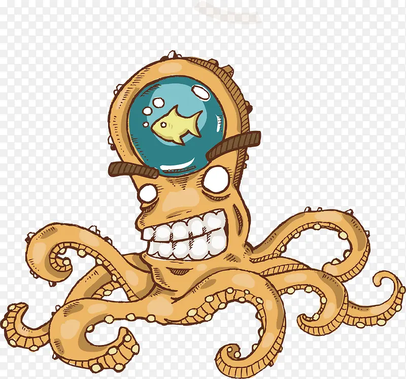 黄色生物搞笑章鱼矢量卡通恐怖章