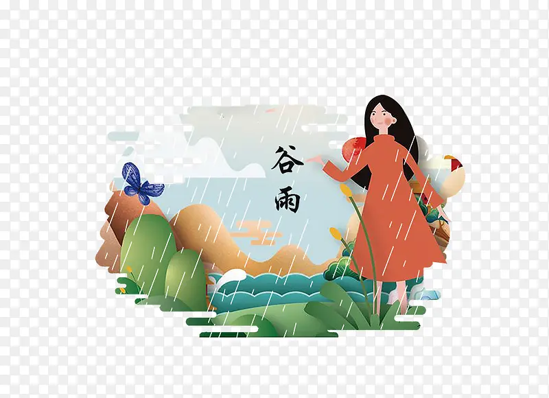 二十四节气之谷雨主题微立体插画