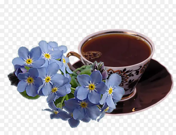 蓝色花瓣花朵复古咖啡杯