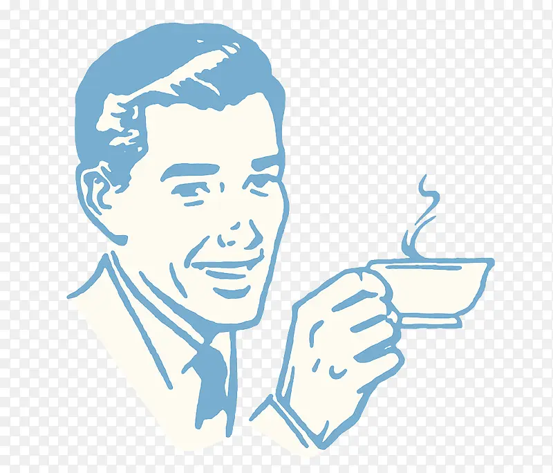 装饰插图蓝色复古男士喝咖啡