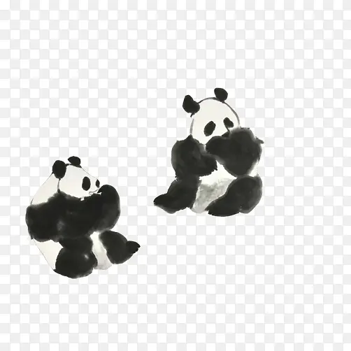 大熊猫进食水墨画