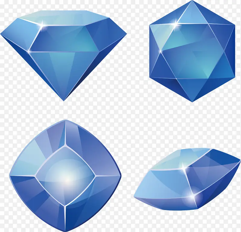 矢量手绘4个蓝色宝石