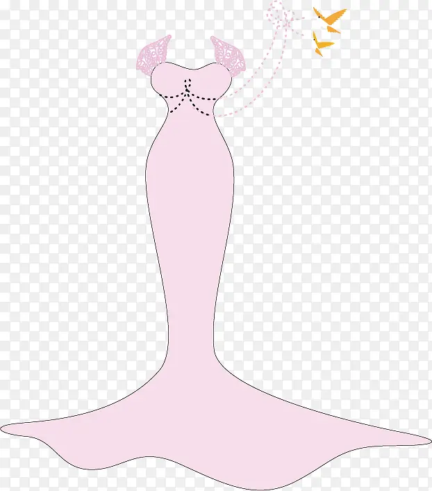 矢量手绘粉色蕾丝袖婚礼礼服