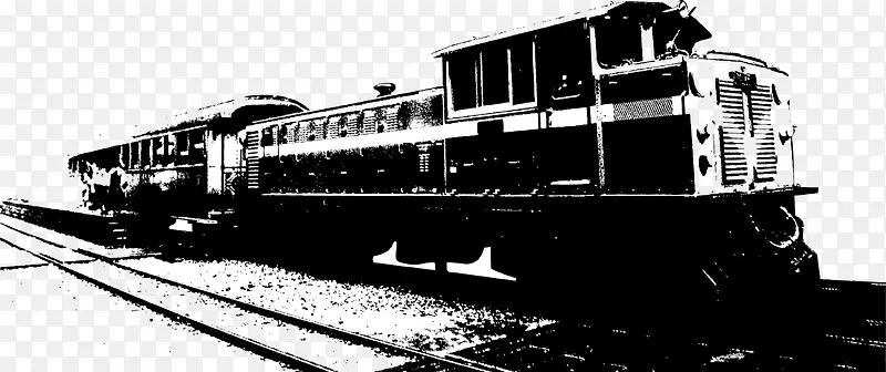 黑白插画老式火车