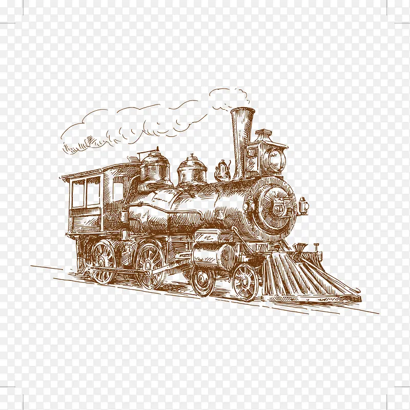 卡通复古手绘插图运输火车