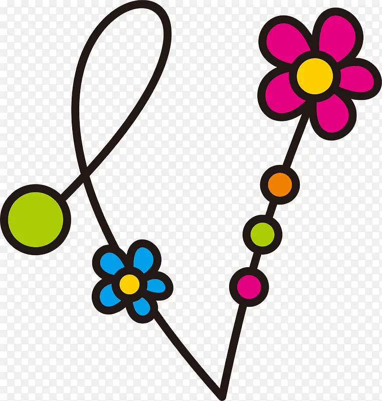 花朵字母设计矢量图V