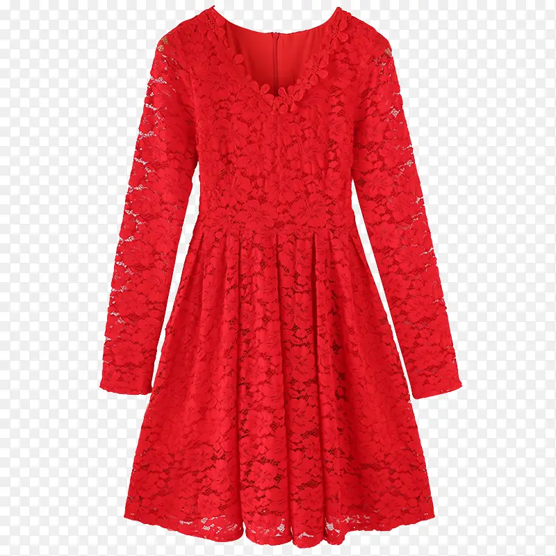 甜美红色蕾丝连衣裙