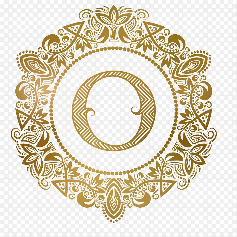 卡通金色花边字母O