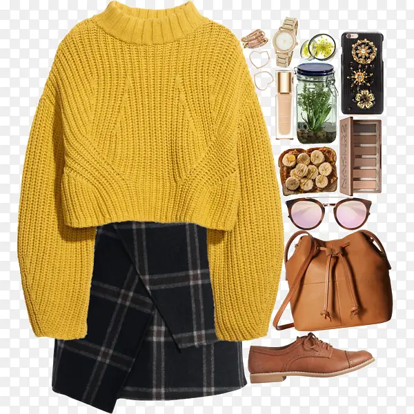 黄色毛衣和超短裙