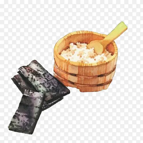 木桶饭美食水彩阿画素材图片