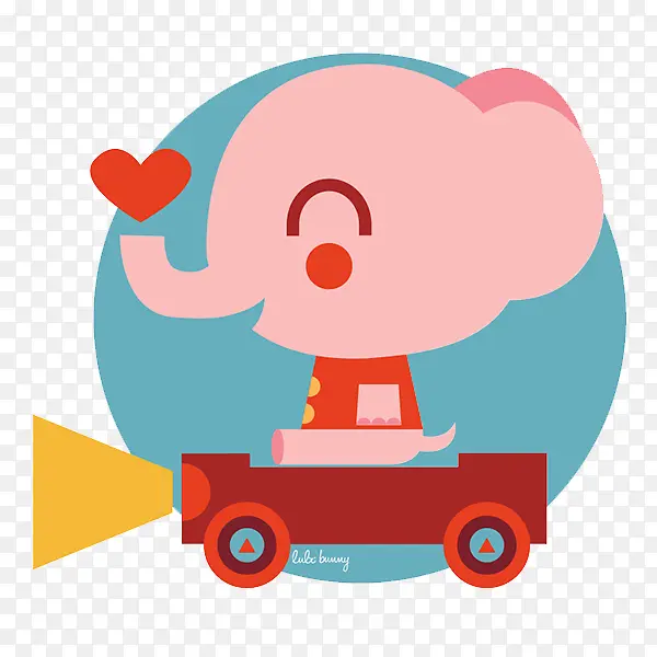 卡通粉色小象坐车