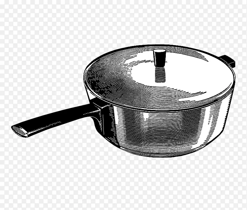 手绘黑白插图烹饪奶锅