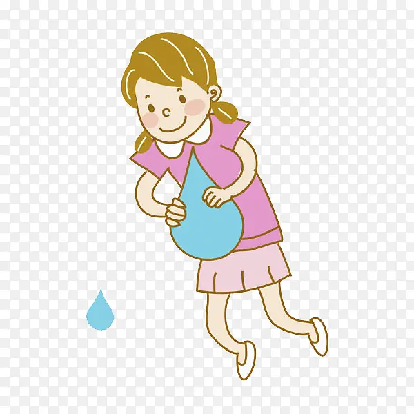 卡通女孩节约用水免抠图