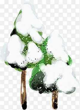 圣诞树叶手绘白雪