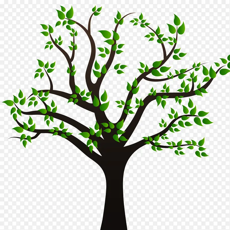深绿色卡通发芽的小树