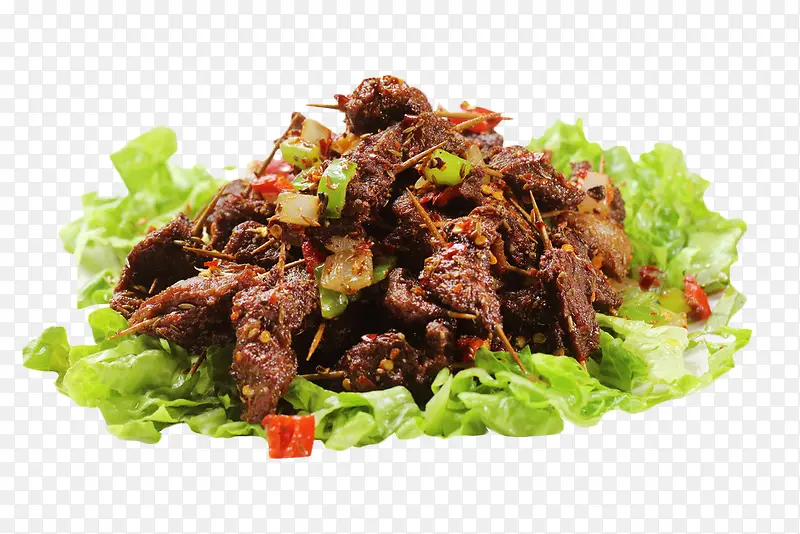 生菜牙签肉孜然牛肉