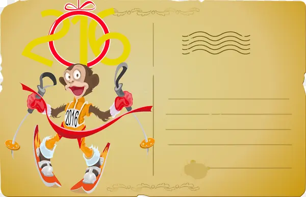 卡通手绘2016猴子明信片
