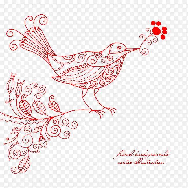 鸟儿叼树枝线框图