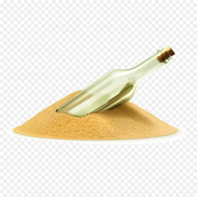 金黄色沙子中的玻璃瓶