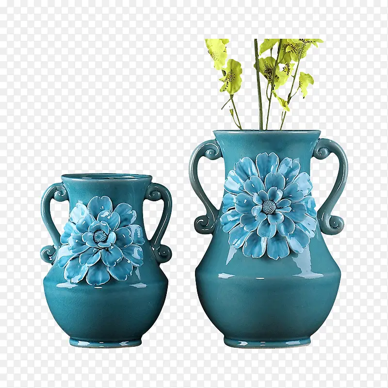 蓝色陶瓷花瓶 风格可插鲜花插 