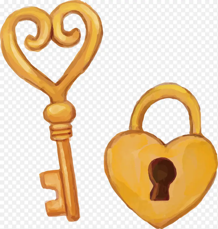 水彩手绘爱情钥匙锁