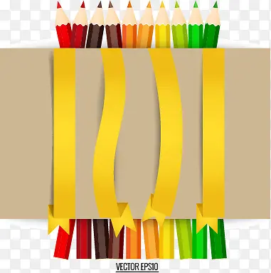 彩色铅笔和纸质丝带矢量素材下载