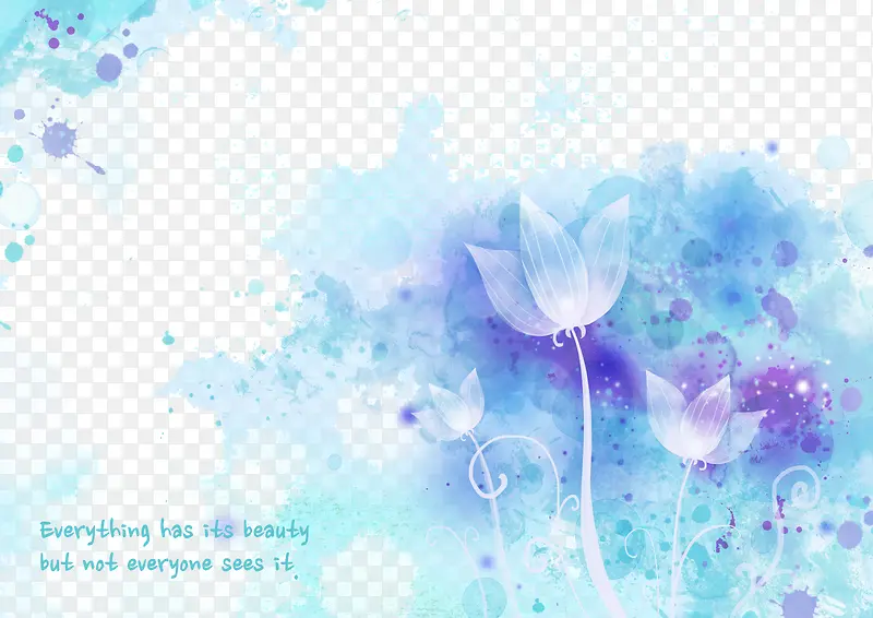 彩色水墨蓝色系花朵背景