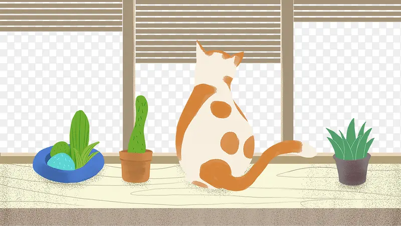 免抠卡通手绘站立在窗户边的猫咪