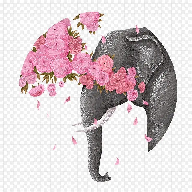 灰色的大象和花