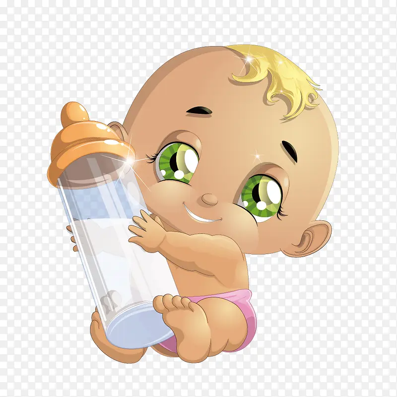 抱奶瓶的大眼睛婴儿