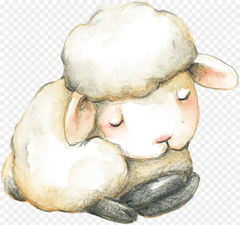卡通手绘睡着的绵羊