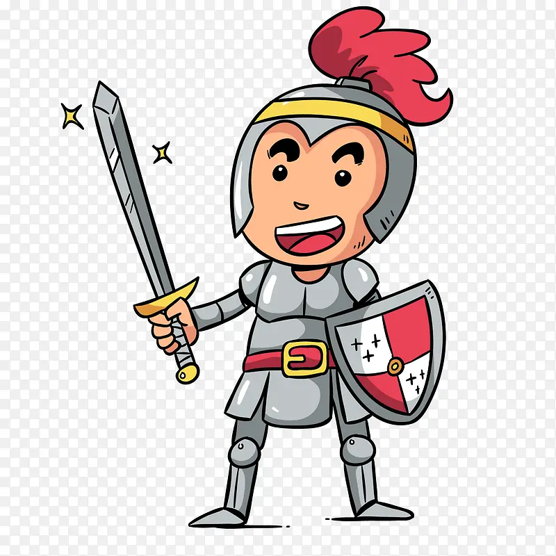 卡通拿着武器和盾牌的骑士