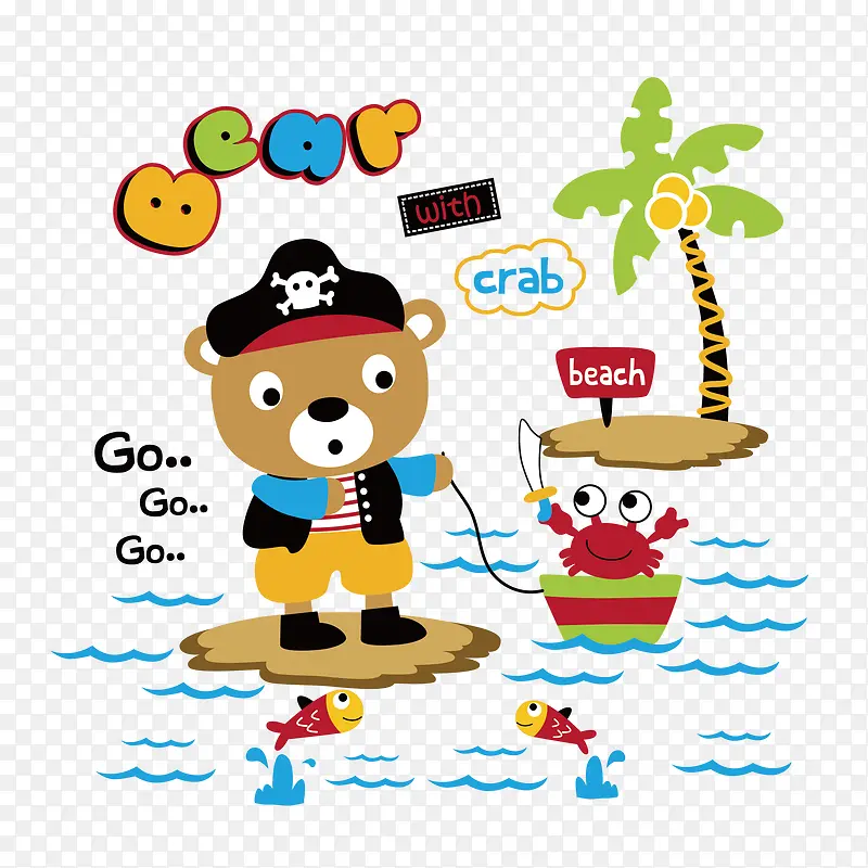 卡通动物插画小熊螃蟹