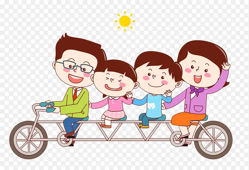一家人骑脚踏车