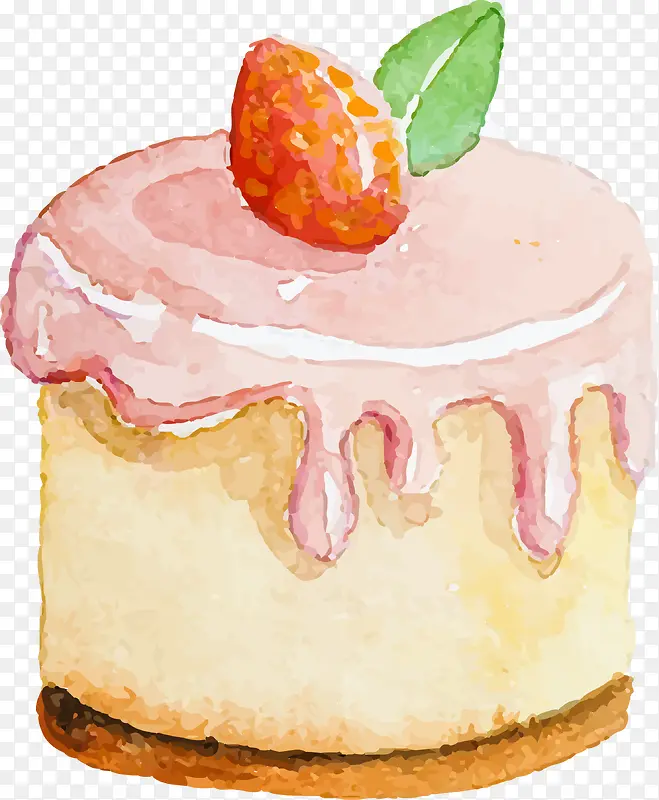 粉色水彩草莓蛋糕