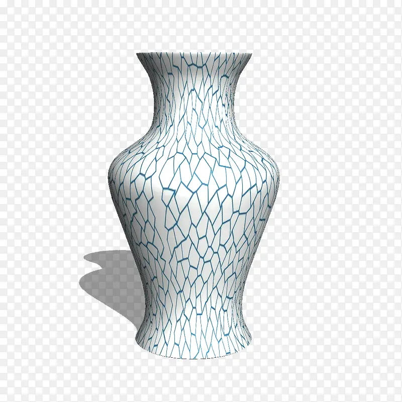 蓝色线条图案白色花瓶