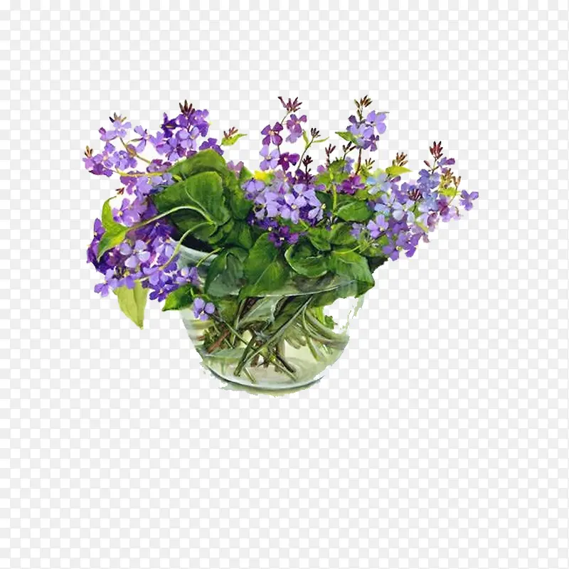 一盘开着紫色小花的植物