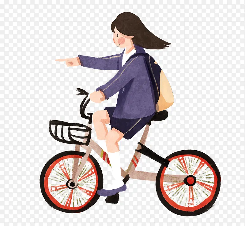 卡通手绘小女孩骑自行车