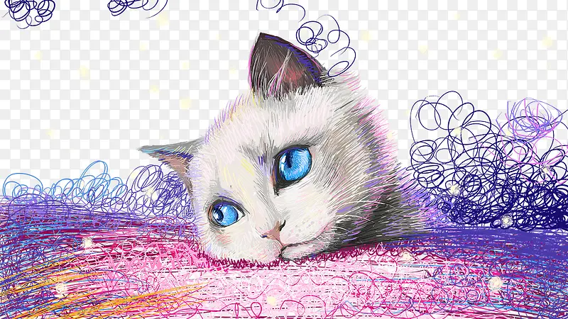 免抠卡通彩色猫咪插画