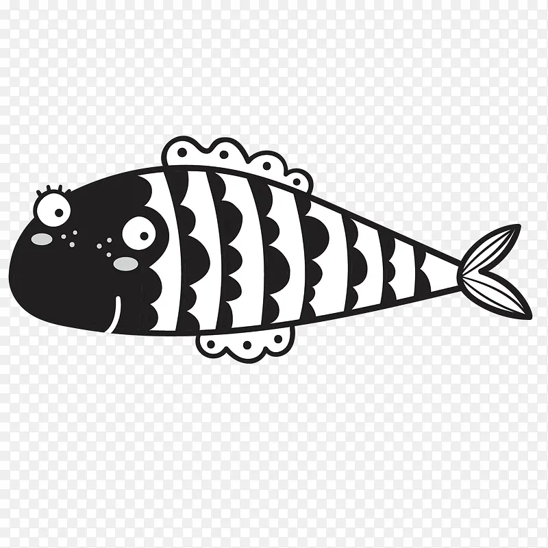 可爱小鱼黑白插画