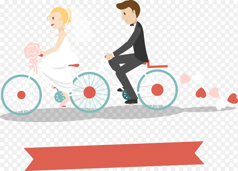 矢量手绘骑单车结婚