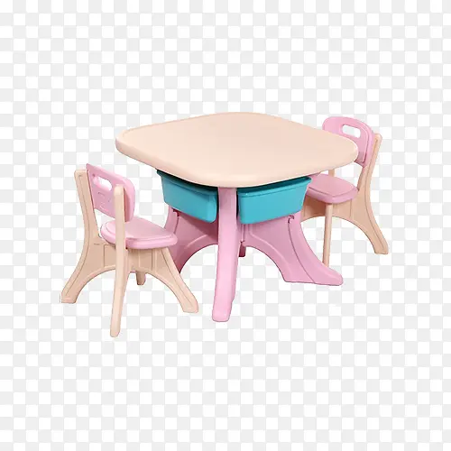 实物粉色塑料儿童桌椅免抠