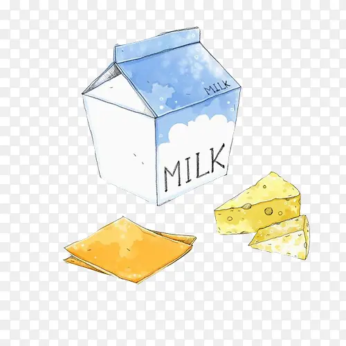 牛奶面包早餐手绘画
